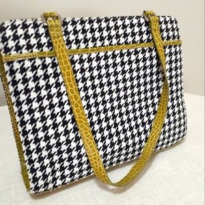 Liz Claiborne Houndstooth with Lime green faux Alligator patent design tote bag